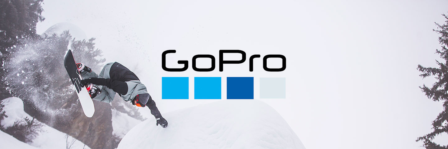 GoPro logo with snowboarder in background