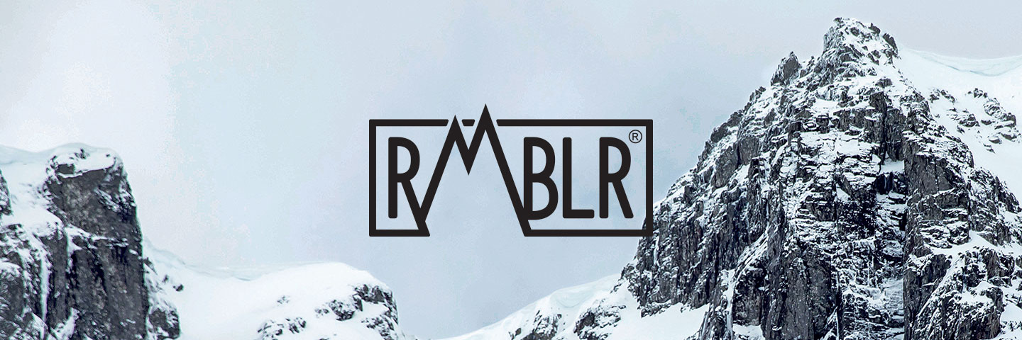 RMBLR logo with icy cliff in the background