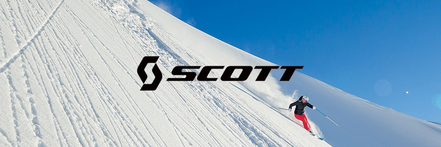 Scott logo with skier in background