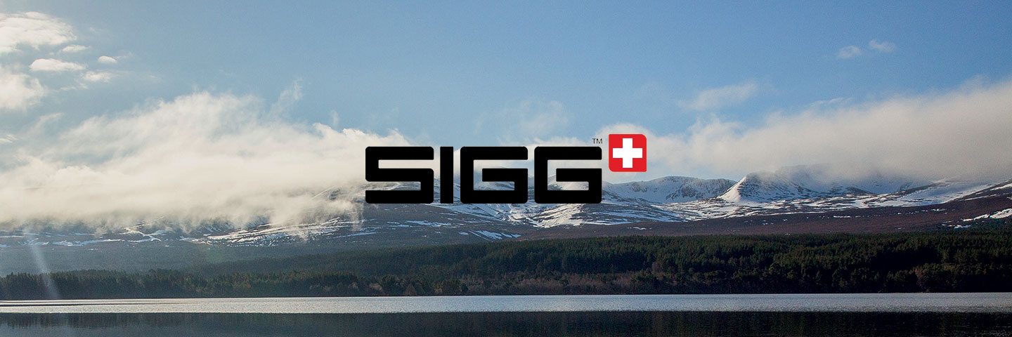 Sigg logo with mountain scene in background