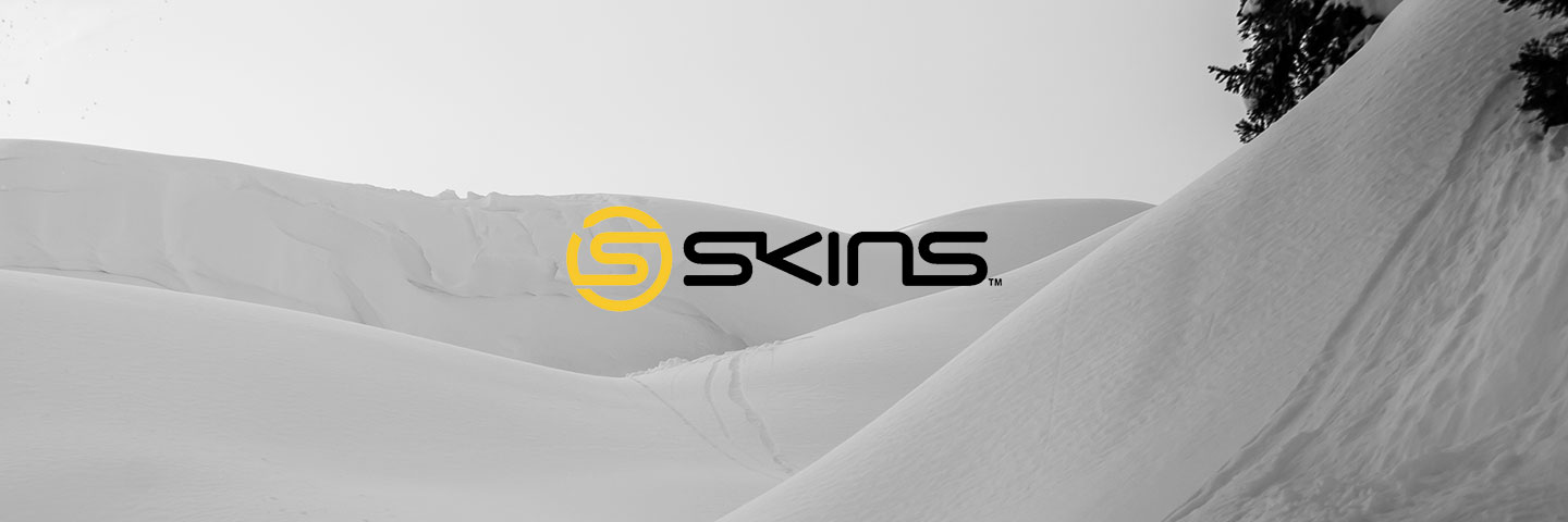Skins logo with snow covered background
