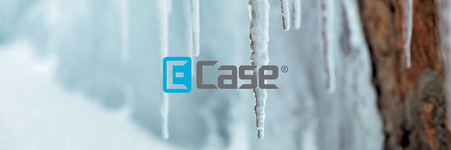 E-Case logo with icicles in the background