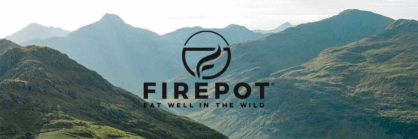 Firepot logo in front of some Scottish mountains