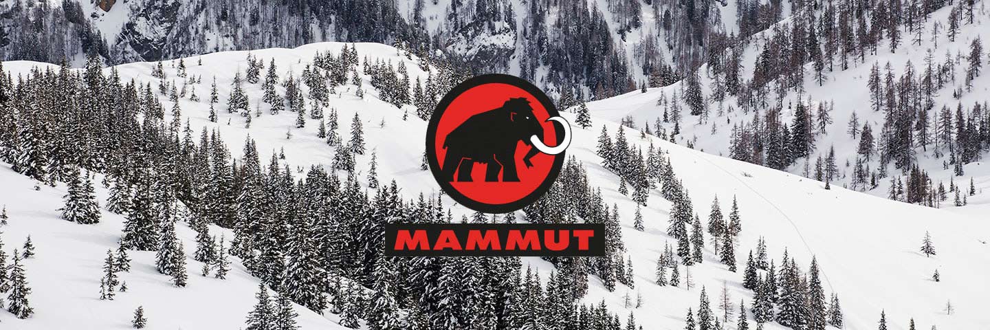 Mammut logo with snowy forest background