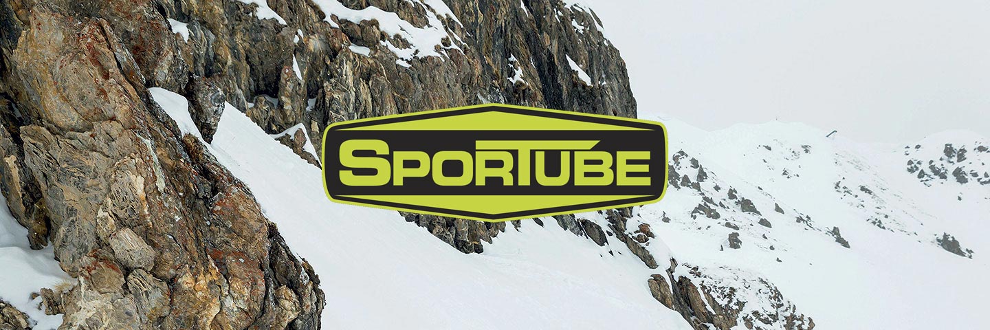 Sportube logo snowy mountain background