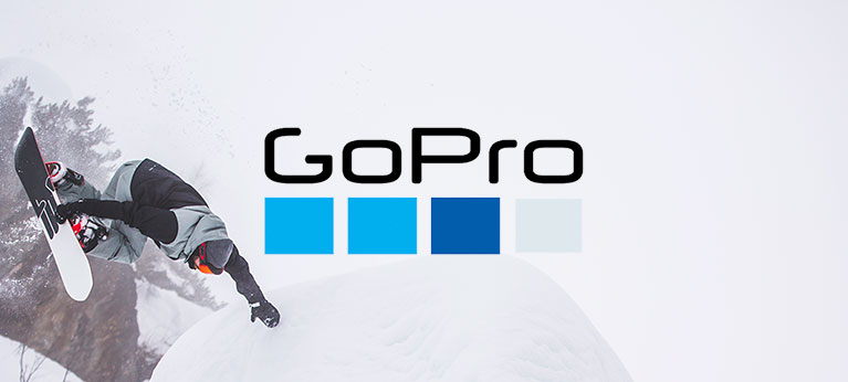 GoPro logo with snowboarder in background