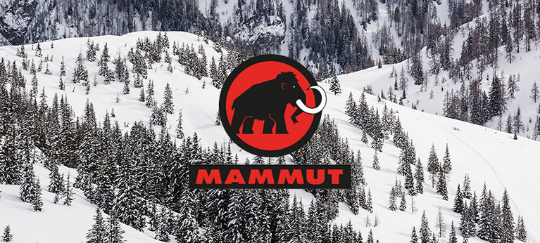 Mammut logo with snowy forest background