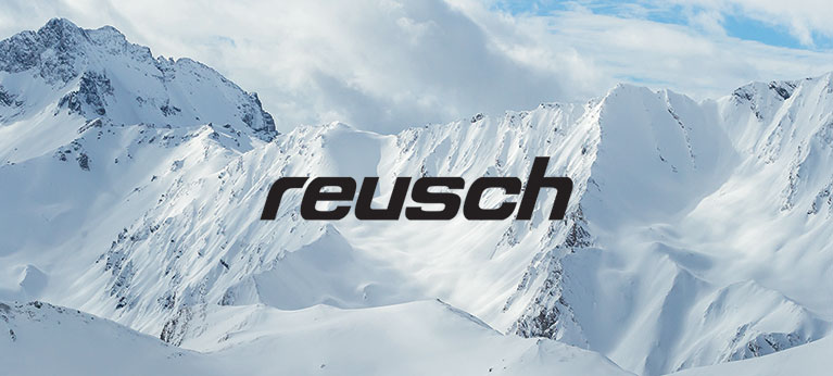 Reusch logo with snowy mountain background