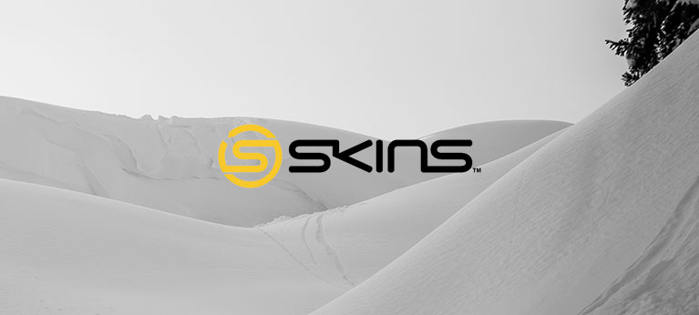 Skins logo with snow covered background