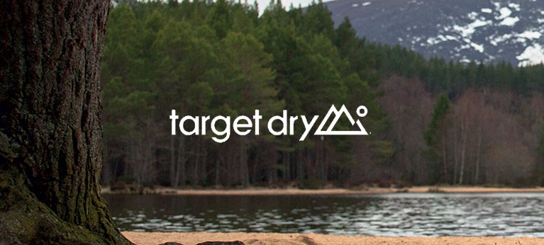 Target Dry logo with lake and trees in the background