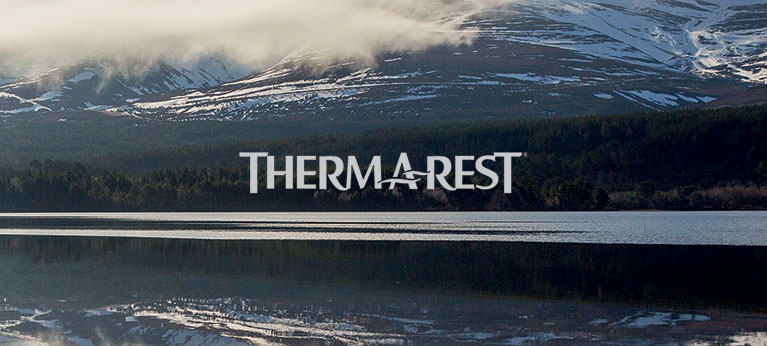Thermarest logo with lake and mountain scene