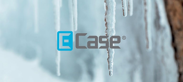 E-Case logo with icicles in the background