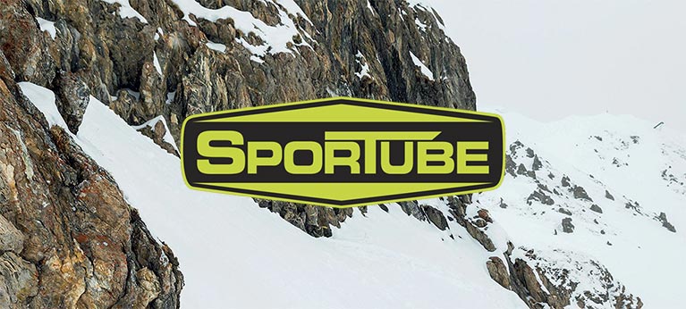 Sportube logo snowy mountain background