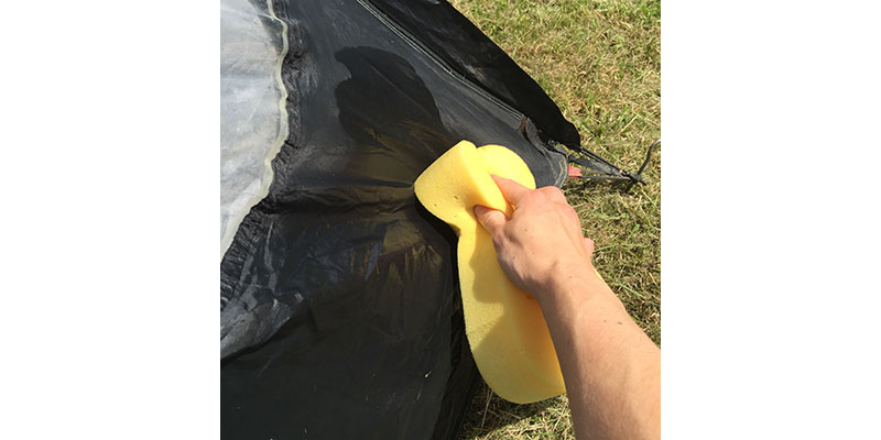 clean tent with non-abrasive sponge
