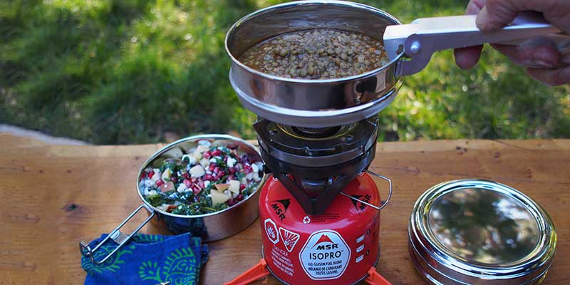 Cooking on camp stove