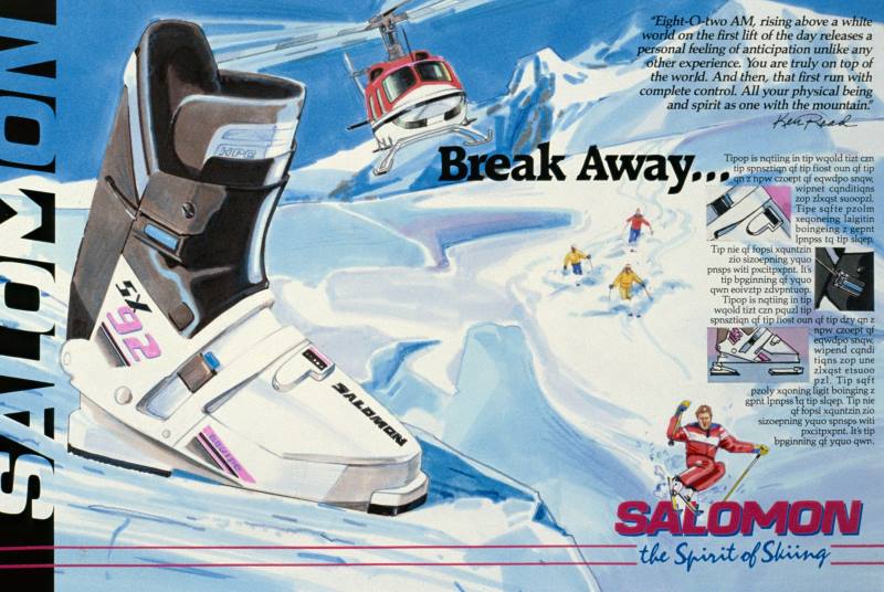 Salomon 1988-1989 vintage USA ski boot advert featuring the sx-92 ski boots