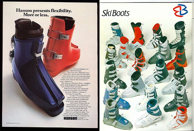 Vintage ski boot advert from Hanson and a page from an Ellis Brigham catalogue from the 1980s